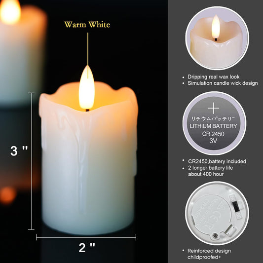 Homemory Flameless Votive Candles with Timer Remote,2" x 3" Real Wax, Realistic Black Wick Battery Operated Pillar Candles, 6 Pack for Wedding, Party and Holiday Decoration