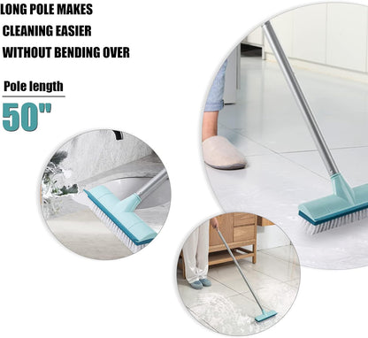 BOOMJOY Floor Scrub Brush with 57" Long Handle, 12" Wide Head, 2 in 1 Scrape and Brush, Stiff Bristle for Cleaning Bathroom, Patio, Kitchen, Tile, Wall and Deck