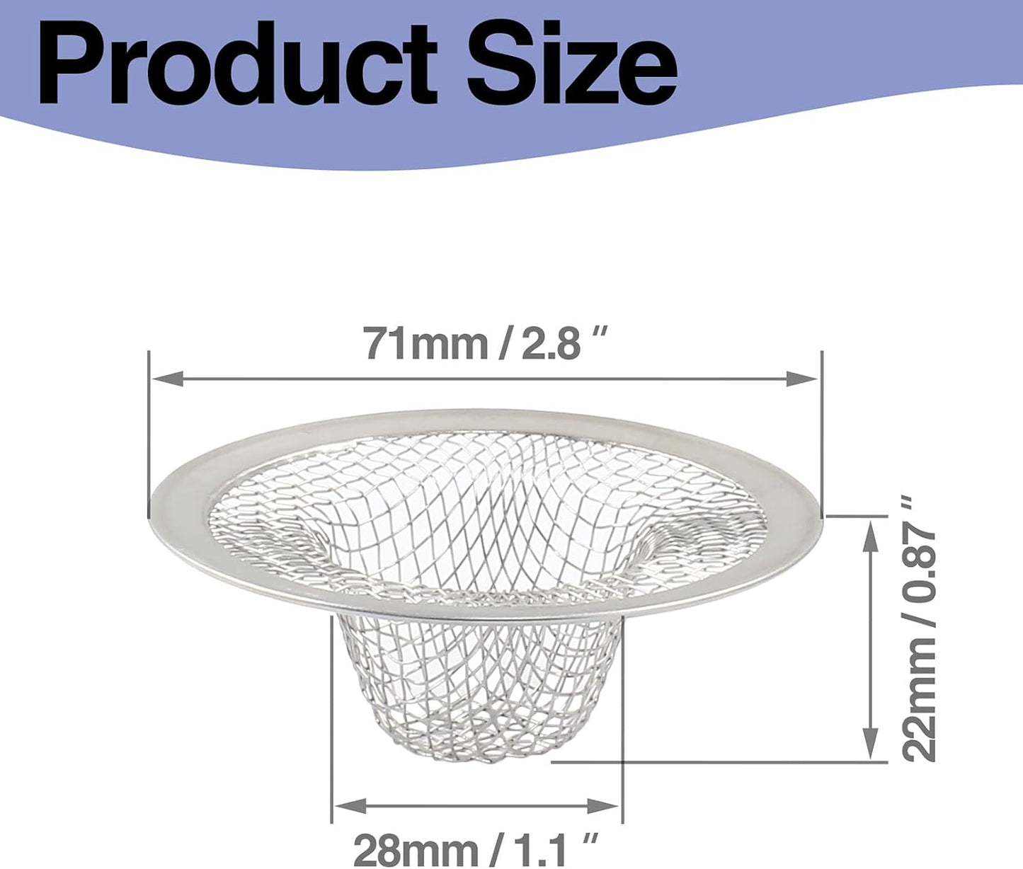 Piutouyar 2 Pack Stainless Steel Kitchen Sink Strainer, 3.5 Inch Diameter Mesh Basket Large Round Filter Kitchen Drain Strainer Food Catcher for Bathroom Bathtub Wash Basin Garbage