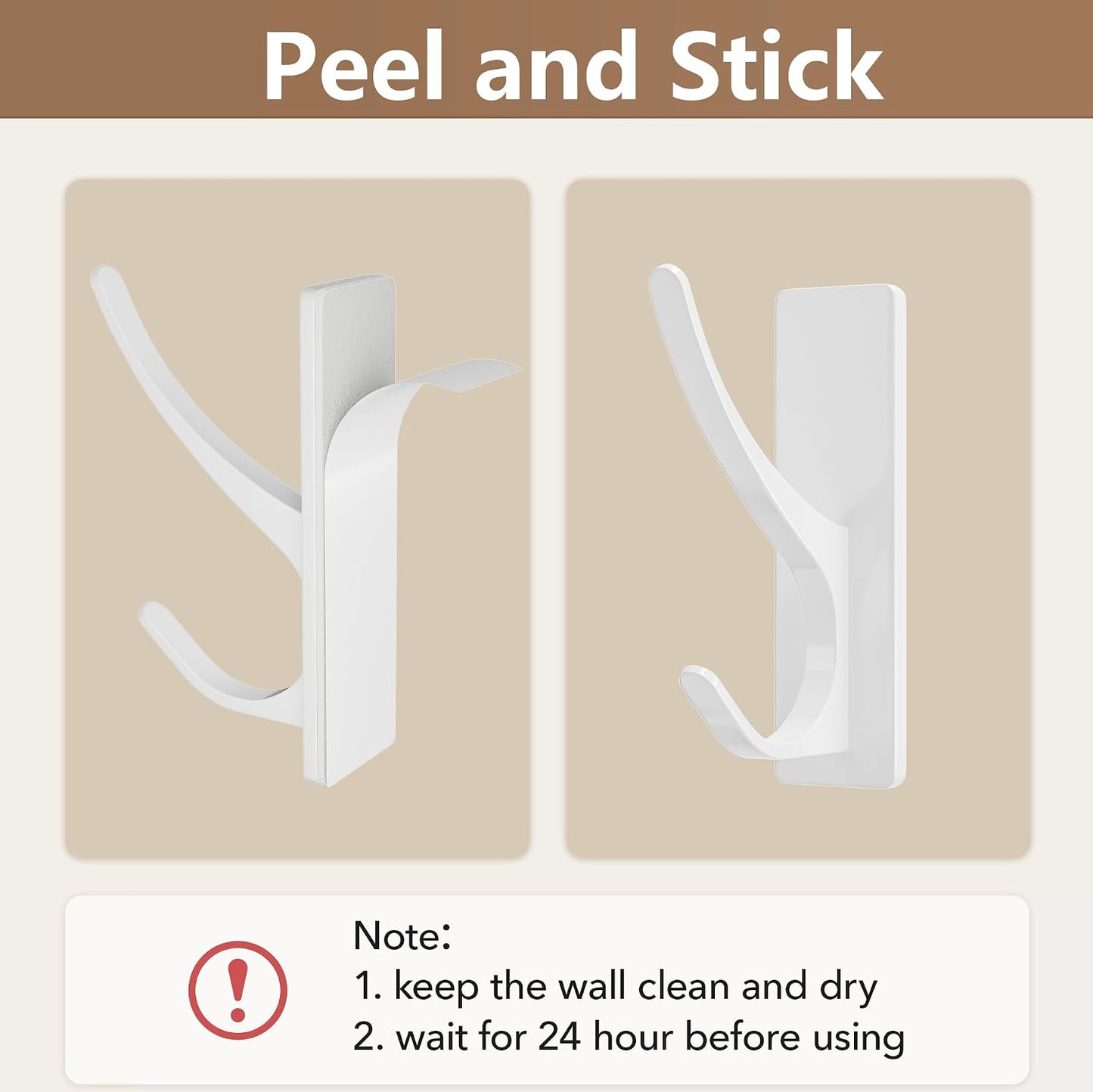 pickpiff White Self Adhesive Coat Hooks for Hanging: 13LB Extra Strong Stainless Wall Hook for Towel, Utensil, Backpack, Hat, Sturdy Metal Hanger for Bathroom, Kitchen, Door, 4-Pack