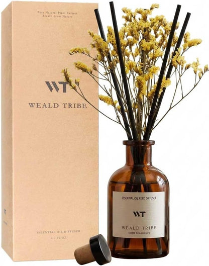 WEALD TRIBE Flower Reed Diffuser Set Eucalyptus & Lavender Scent For Bathroom Accessories Shelf Decor & Air Fresheners, Sticks Defusers With 4.0 fl oz Essential Oils, House Bedroom Office Decor & Gift