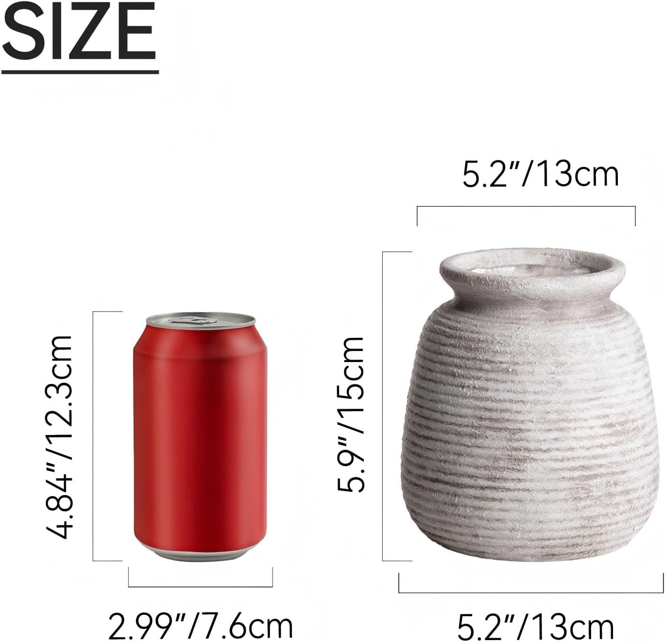 Ceramic Flower Vase, Small Rustic Farmhouse Vases Home Decor, Short Pottery Decorative Pampas Vase for Table Living Room Entryway Mantel Bookshelf Bedroom Bathroom Kitchen - 6" W