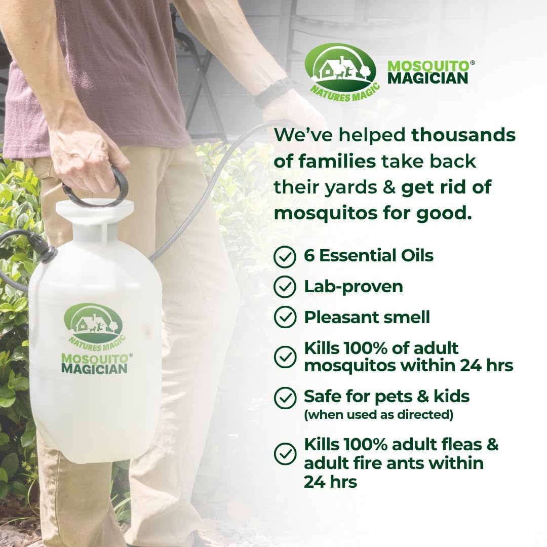 Mosquito Magician Ready-to-Use Mosquito Yard Spray 2 Gal (original scent) – Kills Mosquitoes, Fleas & Fire Ants, Repels & Prevents Ticks – Essential Oil Formula for Sprayers, Foggers & Misting Systems