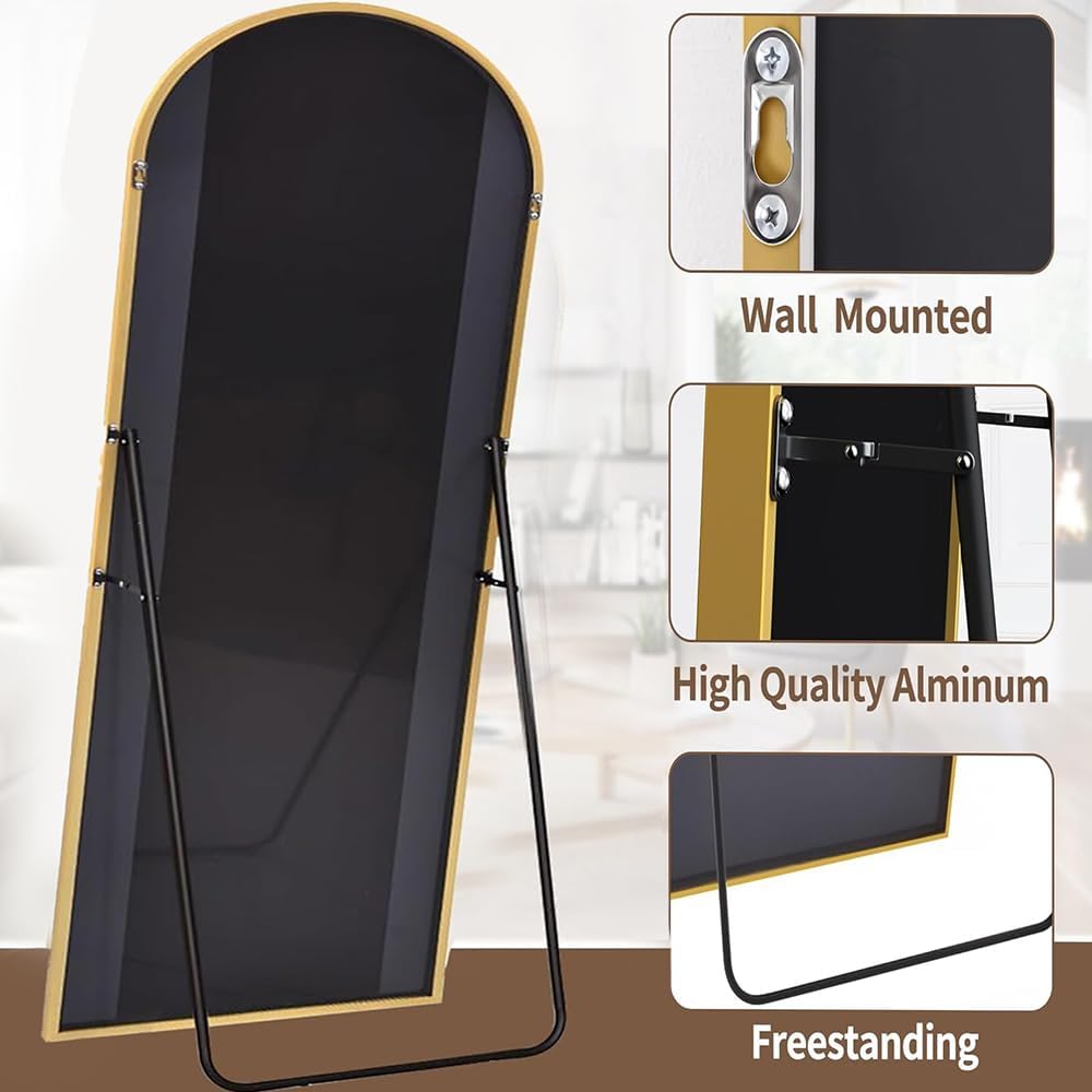 OGCAU Floor Full Length Mirror, 56"x20" Arched Full Body Mirror, Hanging or Leaning, Standing, Wall Mounted with Aluminum Frame for Bedroom Living Room, White