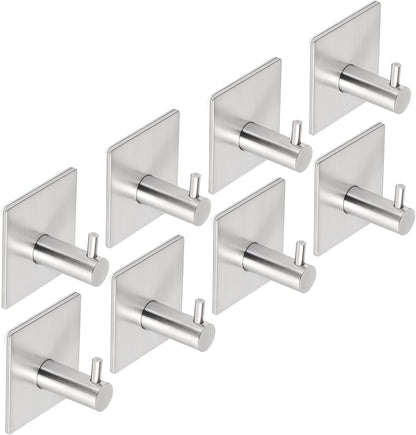4 Pack Adhesive Hooks for Hanging - 304 Stainless Steel Heavy Duty Wall Hooks, Waterproof & Rustproof Towel Hooks for Bathroom, Self Adhesive Coat Hooks for Kitchen, Closet, Home Organization, Black