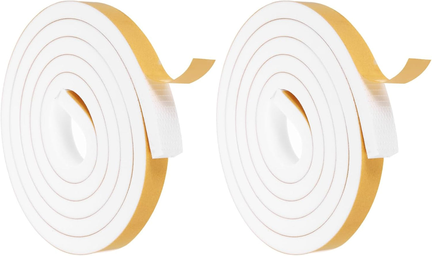 MECCANIXITY Weather Door Seal Strip Tape, Door Insulation Stripping Single Side Strong Self Adhesive Foam Tape Gap Filler for Door, Window, 1/4 Inch x 1/16 Inch x 32 Feet White 2 Pack