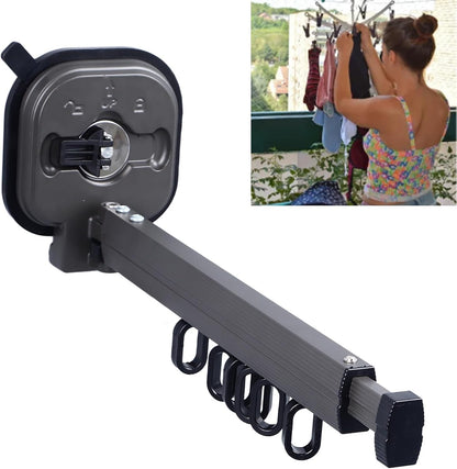 Rengue Wall Mounted Racks Wall Mount Folding Clothes Drying Rack Aluminum Alloy 59cm Retractable Laundry Rack, Strong Suction Cup for Smooth Surfaces Bathroom Balcony RV Drying Supplies