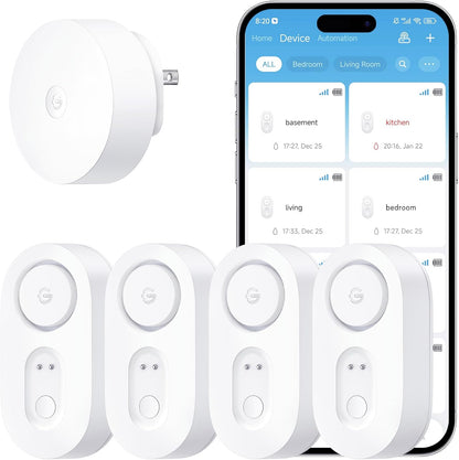 GoveeLife Upgraded Smart Water Leak Detector 1s with 1804 ft Ultra-Long Range, WiFi Water Sensor with SMS/Email/APP Push and Sound Alarm,5-Year Battery Life, 5 Pack, Suit for Home, Basement, Kitchen
