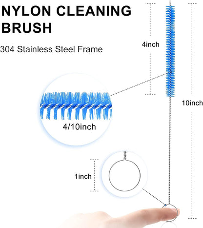 Flexible Straw Drain Brush Line Cleaner - 5 Ft Long Nylon Cleaner Double Ended Elastic Hose Pipe and 3 Pcs 10 Inch Straw Cleaning Brush for Tumbler, Sippy Cup, Bottle and Tube
