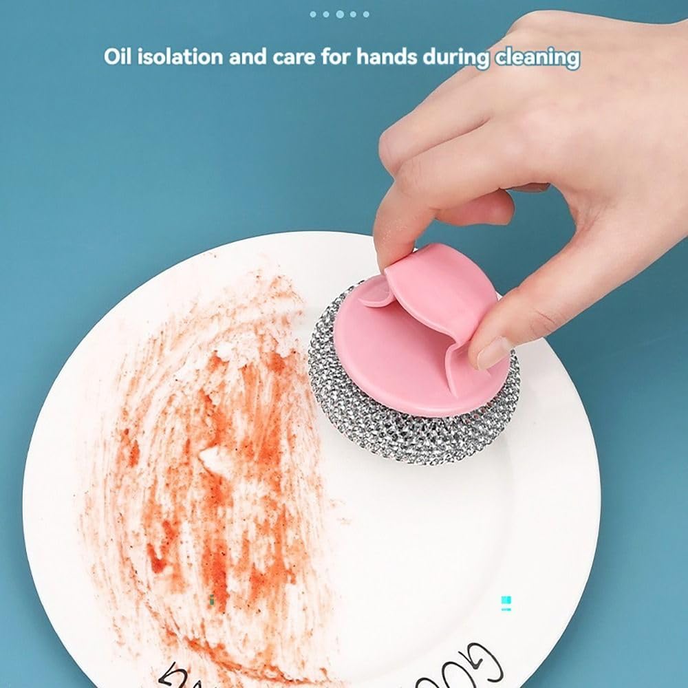 Stainless Steel Wool Scrubber with Handle Removable Cleaning Brush Heavy Duty Dish Scrubber for Cleaning Cast Iron, Dishes, Kitchen Pots, Pans, Grills, Stoves, Sink