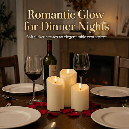 ANGELLOONG Flickering Flameless Candles, Realistic Battery Operated Candles with Remote and Timer, Set of 3 LED Candles for Room Fall Home Wedding Decor Centerpieces Table Party Valentines Decorations