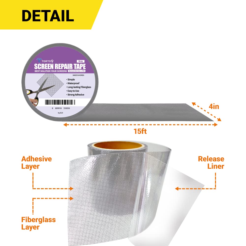 TORTO9 Window Screen Repair Kit, 3-Layer Strong Adhesive & Waterproof Tape Fiberglass Covering mesh (Black, 2 Inch x 6.5 FT)