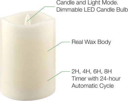 Stonebriar 6 Count White Real Wax 3x3 Flameless LED Pillar Candles with Remote and Timer