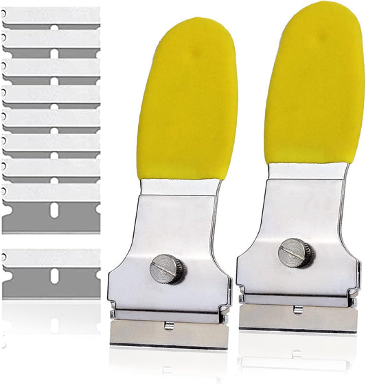 Heavy-Duty & Gentle Scraper Duo Kit | 2-in-1 Metal & Plastic Scraper Set with 20 Blades | Perfect for DIY, Kitchen Stovetop, Window Decals, Bathroom Caulk & Paint Removal