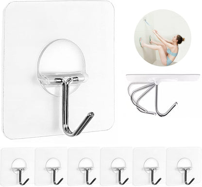 JINSHUNFA Adhesive Wall Hooks 13LB Heavy Duty No Drill Transparent Waterproof Hooks for Bathroom Kitchen Towel Coat 12 Pack