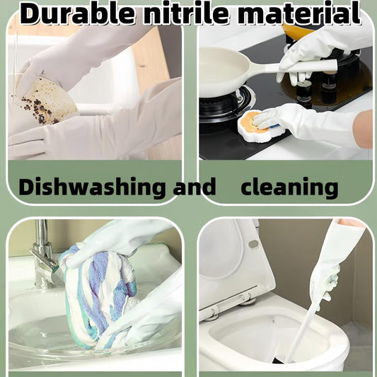 White Nitrile Rubber Gloves Large, Long Sleeve Thickened Reusable,18inch Household Cleaning, Dishwashing, Cooking