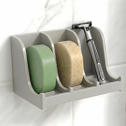 Soap Holder for Shower Wall, 3-Compartment Soap Dish for Shampoo, Conditioner and Body Soap, Fast Draining & Rust-Proof & Heavy Duty, Ultra-Strong Adhesive for Long-Term Bathroom Use & Freestanding