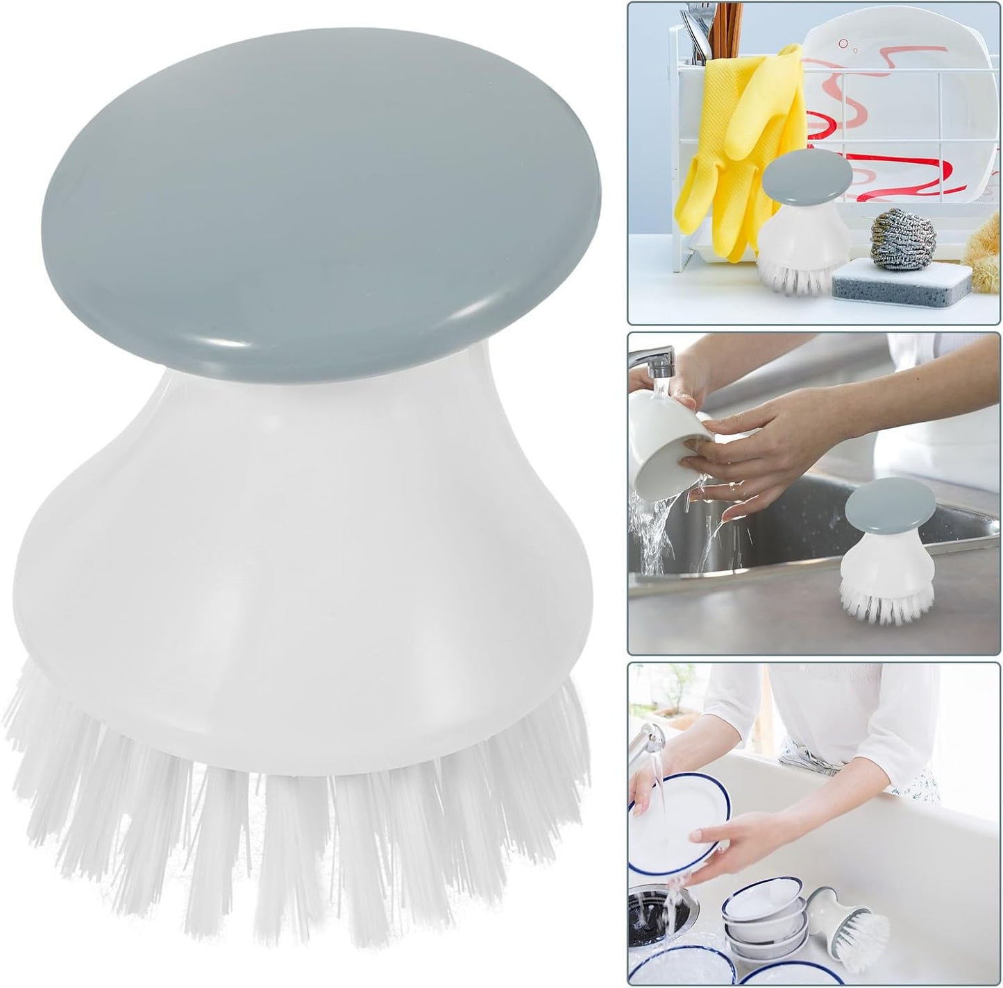 TOYANDONA 2pcs Kitchen Scrub Brush for Cleaning Dishes and Pans Round Head Stiff Bristles Plastic Handle Small Dishwashing Scrubber for Sink and Vegetable Cleaning