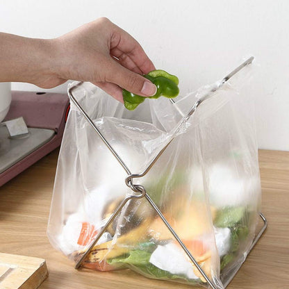 Kitchen Rack Stainless Steel Foldable Garbage Bag Rack Stand Trash Bag Rack Holder Kitchen Utensils