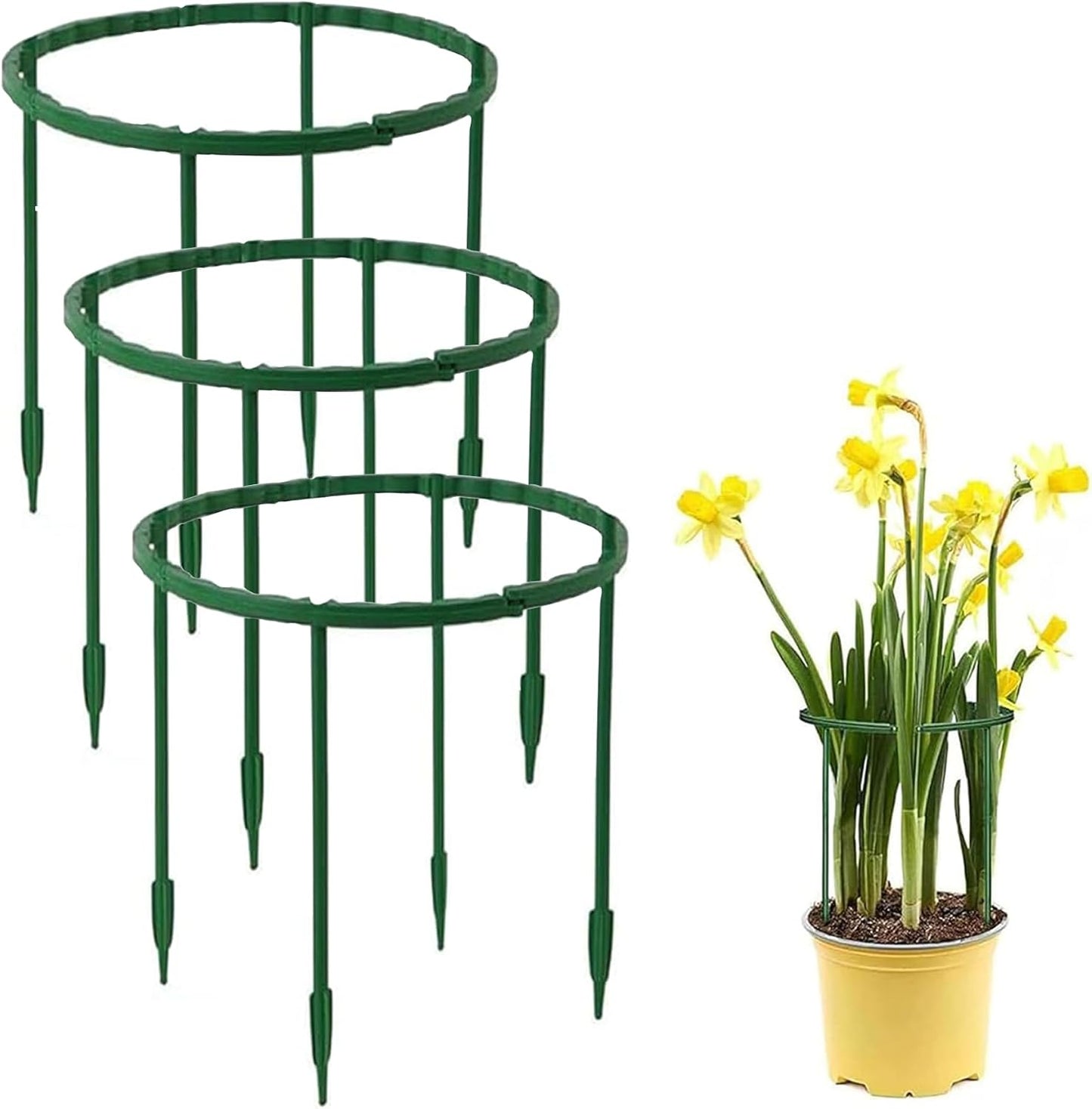 12 Pieces Plant Support Plant Stakes Plastic Cage Holder Small Plant Support Ring for Potted Plants, Stackable 3 Tier Garden Flower Support, Indoor and Outdoor Plants, 5.5" Wide x 5.5" High