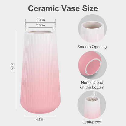 White Ceramic Vase, GUKJOB Small Cute Flower Vase for Pampas Grass, Home, Living Room, Dining Table, Farmhouse, Office Decor, Bedroom, Table, and Kitchen Shelf (White- 2PCS)