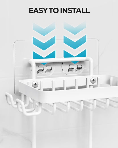 Nieifi Bar Soap Holder, Adhesive Soap Dish for Bathroom Shower Wall | Stainless steel, 2 tier, razor holders, 8 hooks, bathtub, kitchen sink, wall mounted, no drilling, counter, black