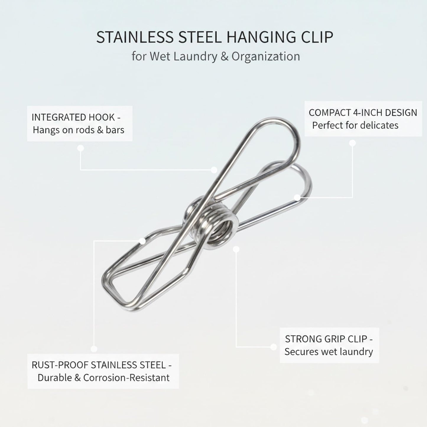 Stainless Steel Hanging Clips for Wet Laundry - Space Saving Hook & Clip Hanger for Bathroom Shower Rods, Towel Bars & Closet Organization