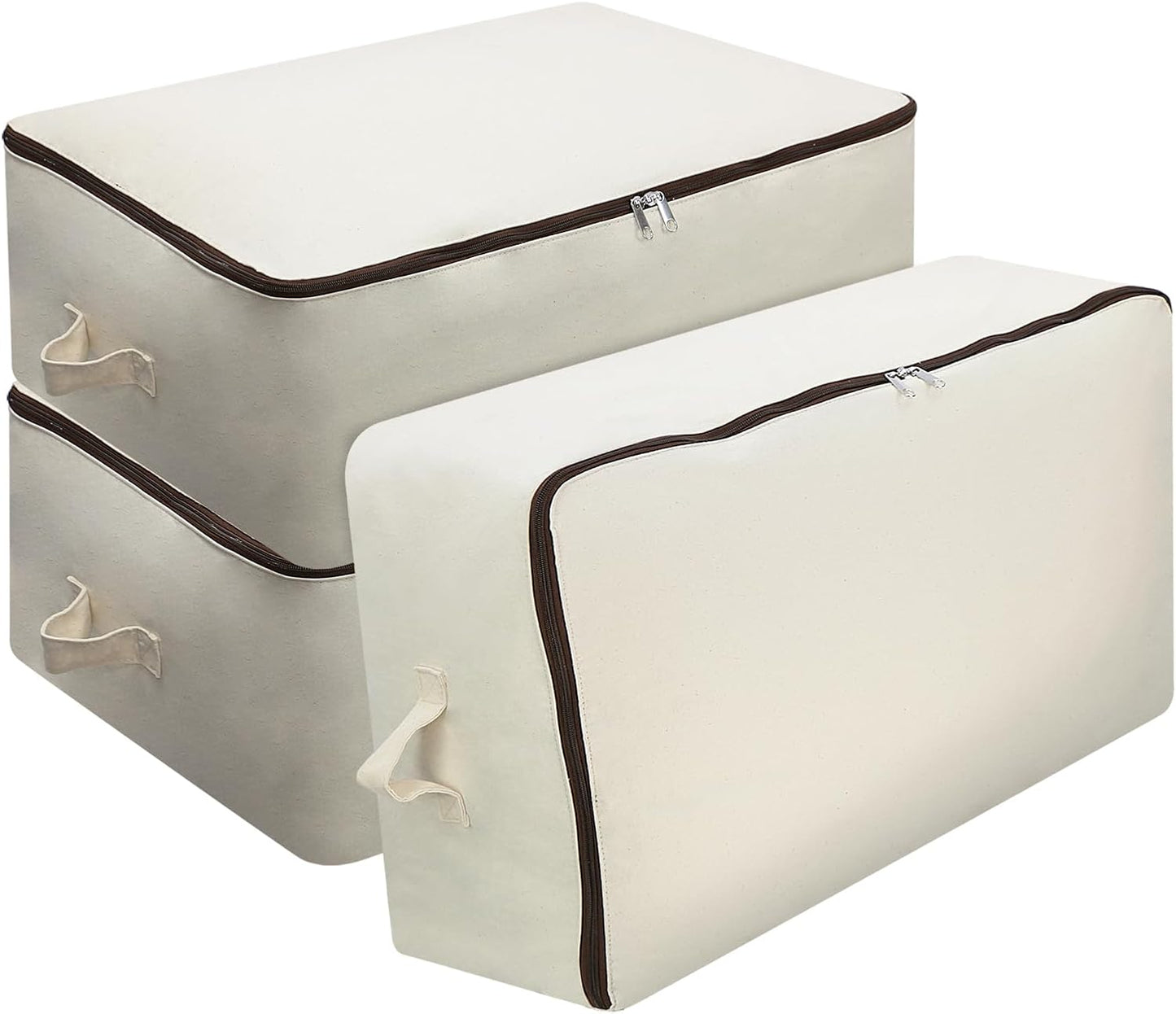 2PCS Canvas Storage Bag, 12OZ Thick Soft Breathable Closet Organizer for Beddings, Comforters, Pillows, Blankets, Clothes, 25.6×18.5×8.7inch, Beige