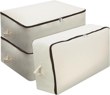2PCS Canvas Storage Bag, 12OZ Thick Soft Breathable Closet Organizer for Beddings, Comforters, Pillows, Blankets, Clothes, 25.6×18.5×8.7inch, Beige