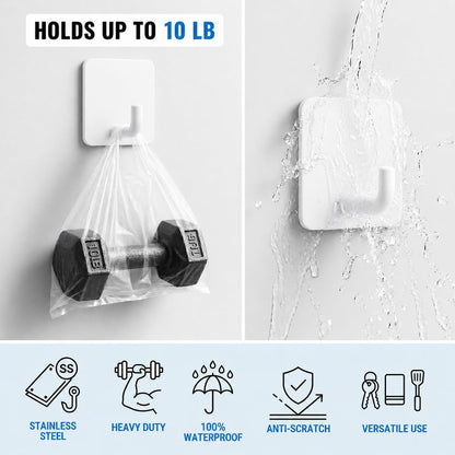 Stainless Steel Adhesive Wall Hooks for Hanging, Heavy Duty Waterproof Stick On for Bathroom Kitchen Shower, Self Adhesive for Towels, Keys, Hats, Robes - 8 Pack (White and Black)