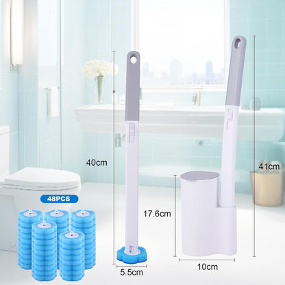 wlich Disposable Toilet Brush with 48 Refills, Bowl Toilet Brush with Wall Mounted Holder, Toilet Bowl Brush Set with Wand and Storage Box for Bathroom Cleaning