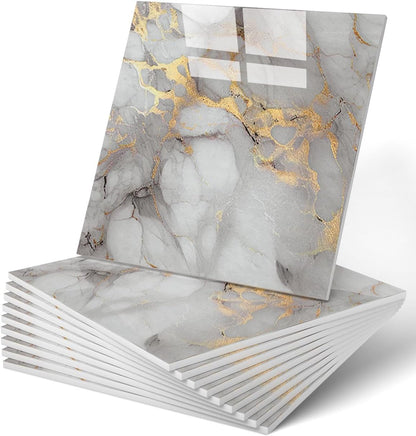 WADILE 10pcs Peel and Stick Shower Waterproof Marble Tiles Wall Panels, 11.8"x11.8" Self-Adhesive Backsplash, for Home Bathroom, Kitchen, Living Room White (Not Real Tile)