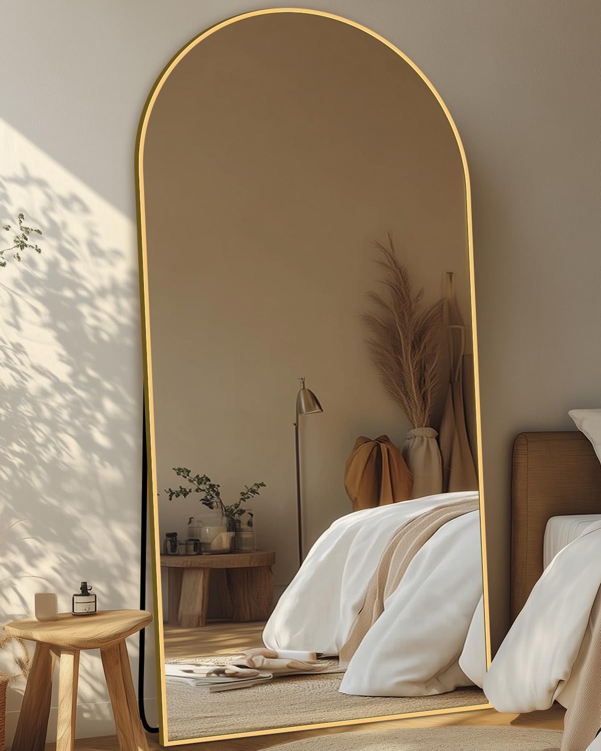 Full Length Mirror with Stand, 71"x28" Arched Full Body Large Stand Up Aluminum Frame Floor Standing Mirror, Freestanding Hanging Leaning Mounted for Bedroom Living Room Entryway Gold