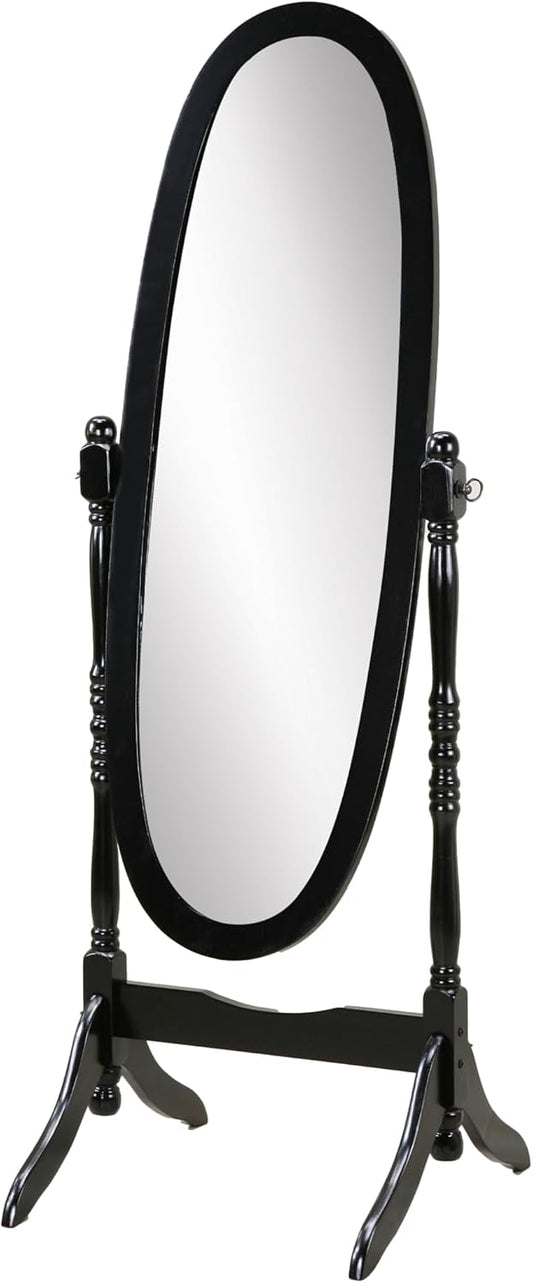 Full Length Mirror with Stand - Traditional Queen Anna Cheval Style in Solid Wood, Freestanding Adjustable Tilting Oval Glass for Bedroom & Dressing Room (Cherry)