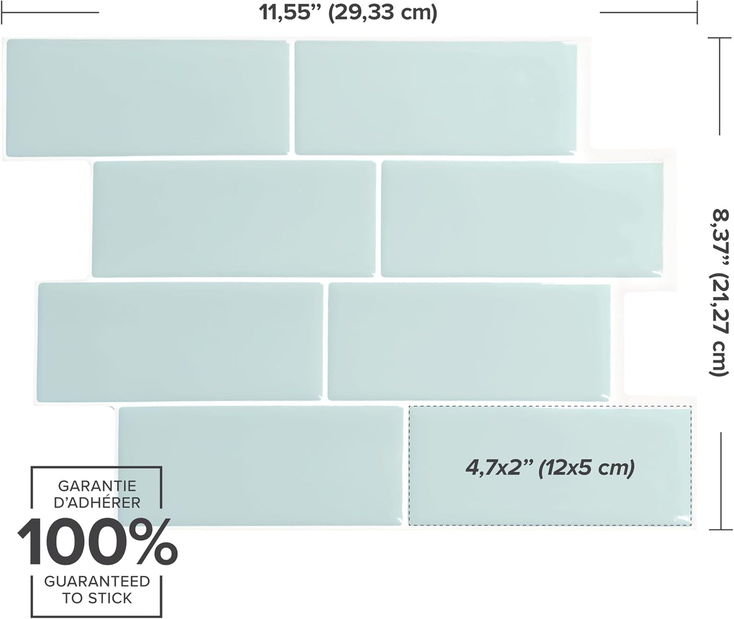 Smart Tiles Peel and Stick backsplash, Subway Teal Green, 11.55"x8.38" | Pack of 5 (2.8 sq ft), Glossy, Heat/Moisture Resistant, Low VOC, Kitchen/Bathroom, Renter Friendly, Made in Canada