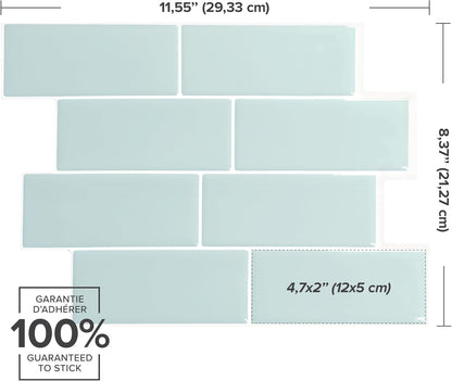 Smart Tiles Peel and Stick backsplash, Subway Teal Green, 11.55"x8.38" | Pack of 5 (2.8 sq ft), Glossy, Heat/Moisture Resistant, Low VOC, Kitchen/Bathroom, Renter Friendly, Made in Canada