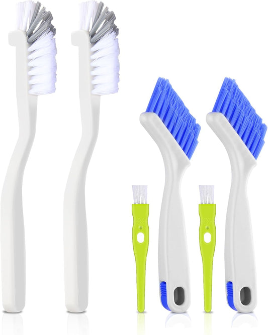 Asltw Small Scrub Brush Set, 6 pcs Cleaning Brush for Window Tracks, Grout, Corners and Crevices, Angled Bristles for Deep Cleaning, Multi Purpose Detail Brush for Kitchen and Bathroom (Silvery white)
