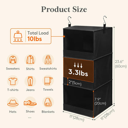 Lifewit 3 Tier Hanging Closet Storage Organizer for Shelves, Front Anti-Slip Clothes Storage Hanger with 2 Sturdy Hooks, Vertical Foldable Sweater Organization for Shlef, Wardrobe, Dorm, RV, Gray