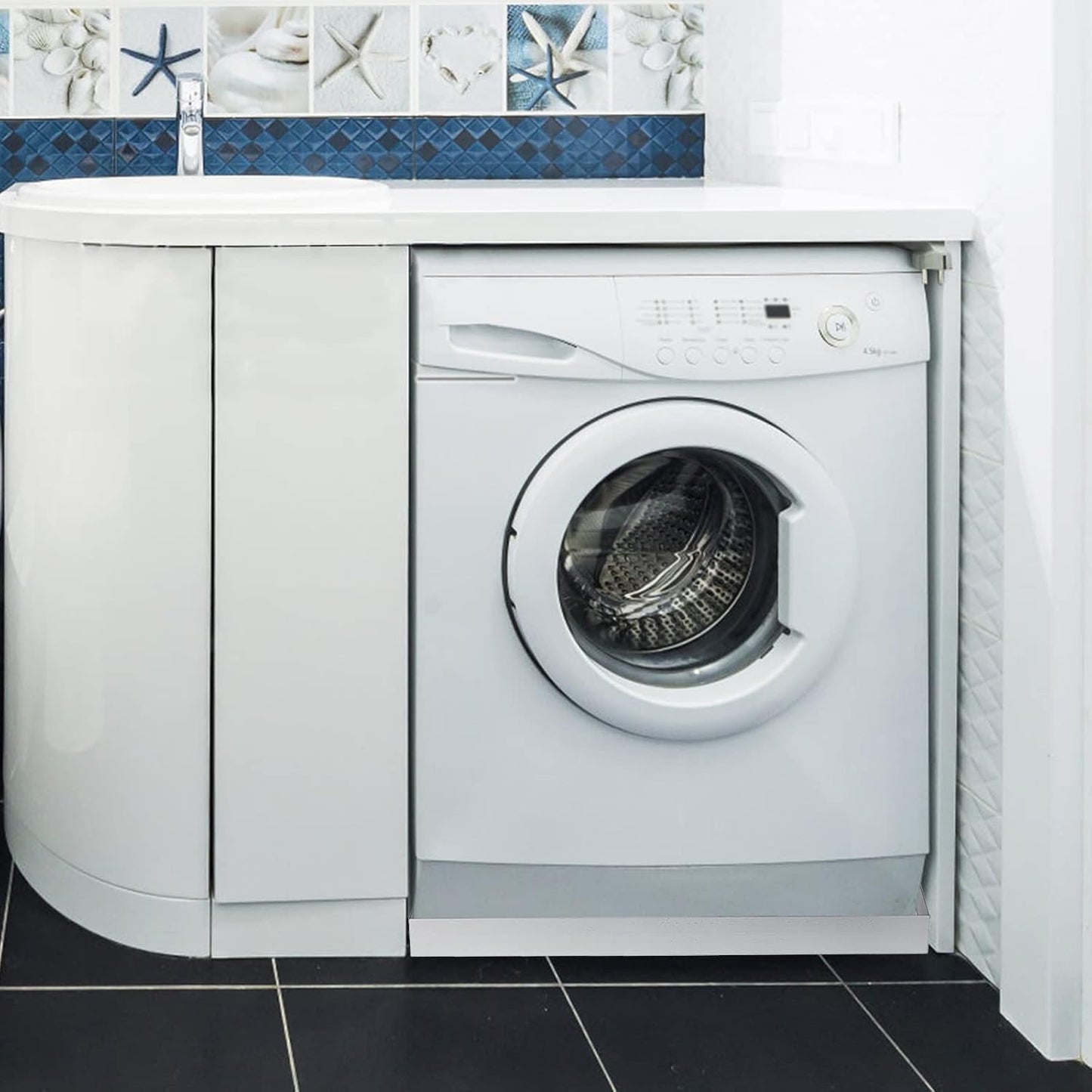 VEVOR 32 x 30 x 2.5 Inch Washing Machine Pan 18 GA Thickness Galvanized Steel Heavy Duty Compact Washer Drip Tray with Drain Hole & Hose Adapter