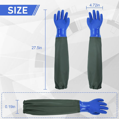 MUMUKE Long Waterproof Gloves, 28 inch | Long Chemical Gloves, Reusable, Padded Cotton Lined, Acid & Oil Resistant