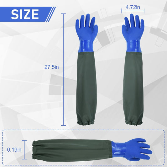 MUMUKE Long Waterproof Gloves, 28 inch | Long Chemical Gloves, Reusable, Padded Cotton Lined, Acid & Oil Resistant