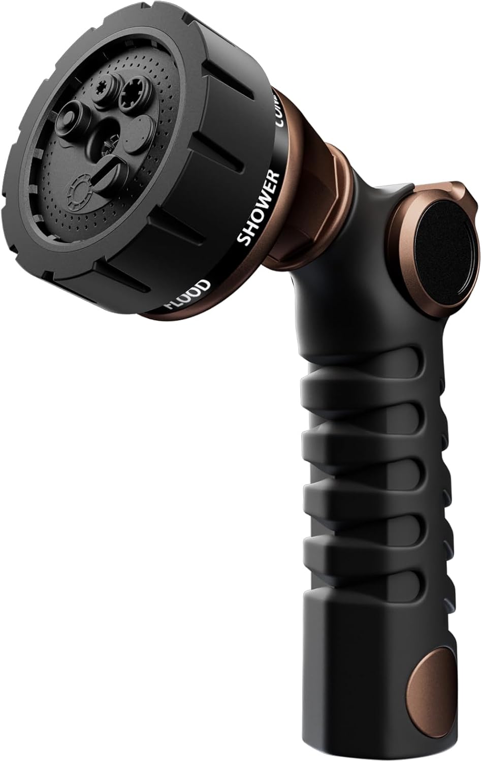 RESTMO Heavy Duty Hose Nozzle, Metal Garden Water Hose Sprayer with 7 Watering Patterns, Thumb Control, On Off Valve, High Pressure Nozzle Sprayer for Watering Plants, Car and Pet Washing, Bronze