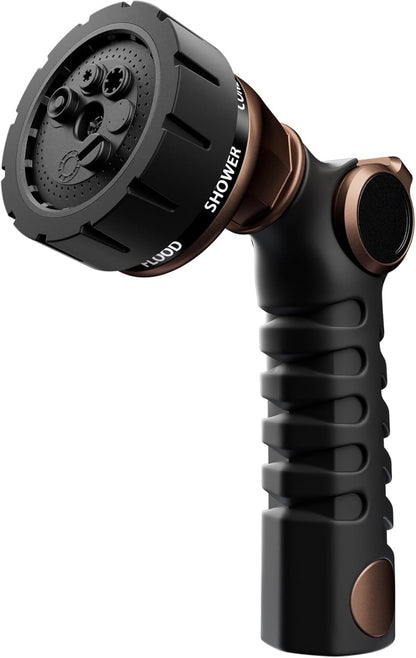 RESTMO Heavy Duty Hose Nozzle, Metal Garden Water Hose Sprayer with 7 Watering Patterns, Thumb Control, On Off Valve, High Pressure Nozzle Sprayer for Watering Plants, Car and Pet Washing, Bronze