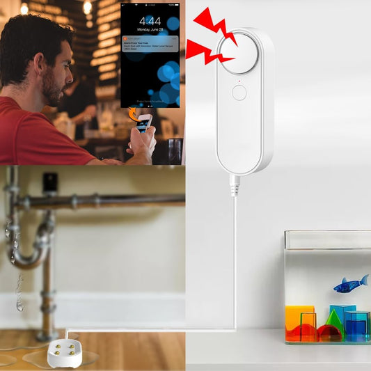 High / Low Water Level Sensor Detector Alarm 120 dB Red Strobe Siren, Adjustable Alarm Volume, Sump Bobber Water leak Sensor,16.4ft Probe Cord, Suitable for Water Tank/Aquarium, Swimming Pool/Basement