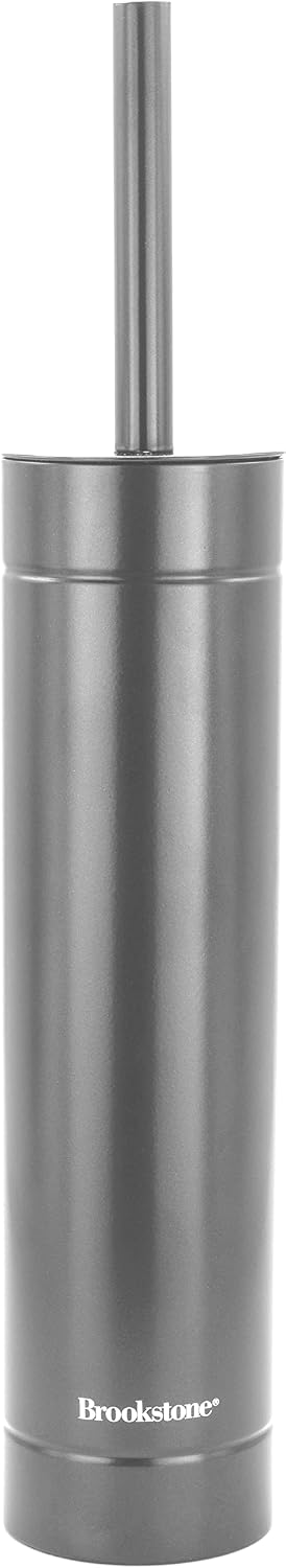 BROOKSTONE Toilet Brush and Holder Set for Bathroom with Splash Guard for Deep Cleaning, Compact and Space Saving Stylish Toilet Bowl Cleaners, Chrome