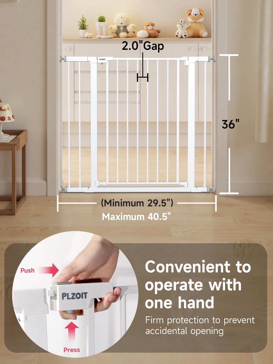 29.5-40.5" Baby Gate for Stairs, Dog Gate for Doorways, Walk Thru Auto Close Metal Baby Safety Gate for The House, Stairs and Doorways, Child Gate Pressure Mounted, Pet Gate for Dog Indoor - Black