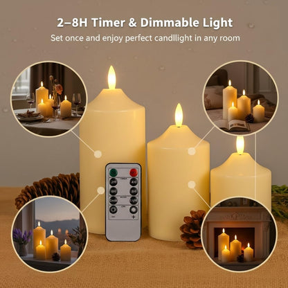 ANGELLOONG Flickering Flameless Candles, Realistic Battery Operated Candles with Remote and Timer, Set of 3 LED Candles for Room Fall Home Wedding Decor Centerpieces Table Party Valentines Decorations