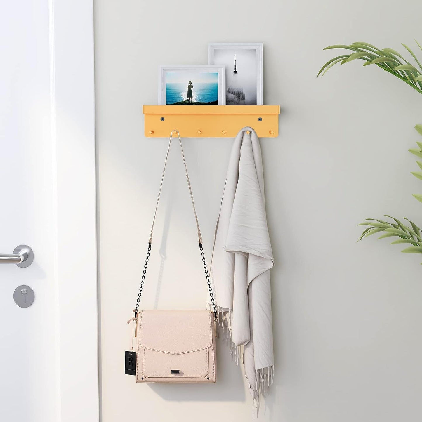 MKO Key Holder Wall Mount, Key Holder Wall Mount Adhesive with Mail Organizer Tray with 6 Key Hooks for Wall, Black