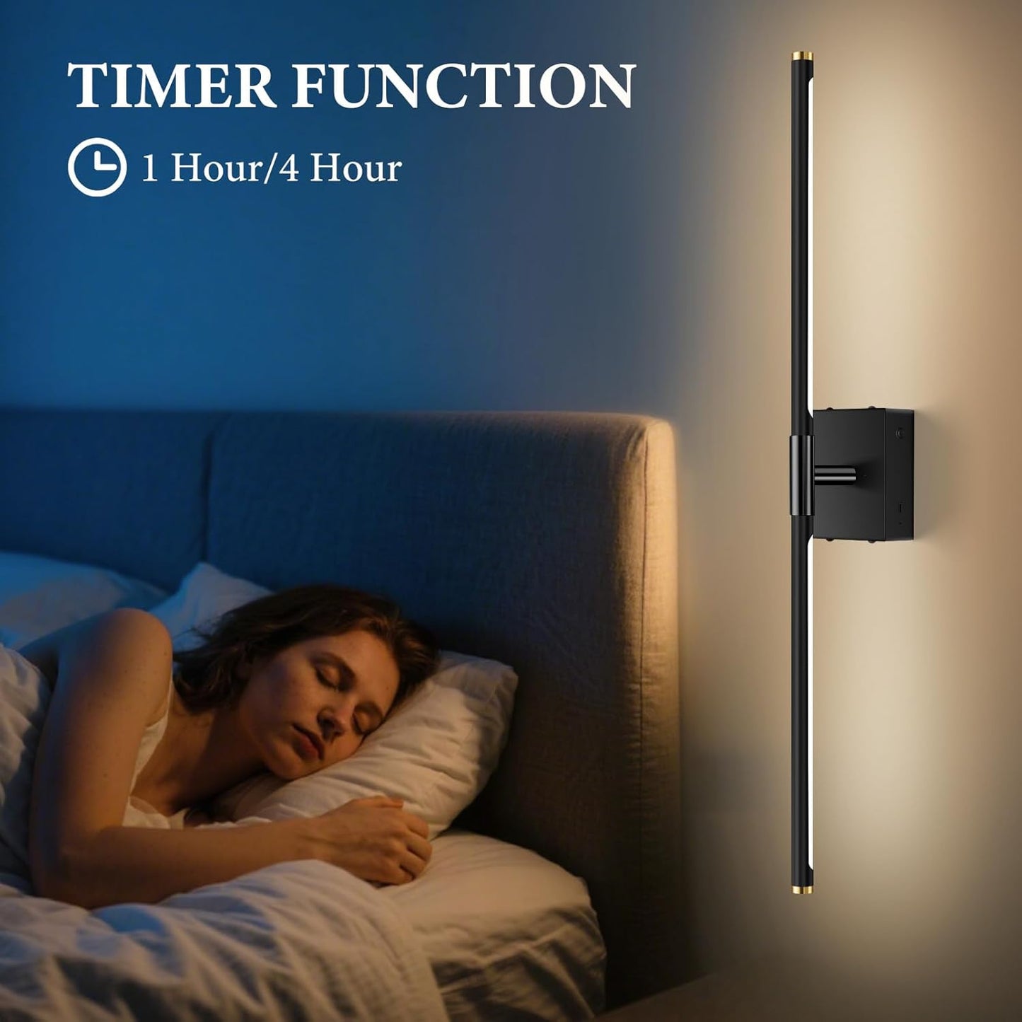 SAIMAND Wall Sconces Set of 2 Battery Operated, Wireless USB Rechargeable Wall Lights with Remote Control, 360° Rotation, 8000mAh LED Dimmable Picture Lamp for Living Room,Bedroom,Hallway (30in Black)