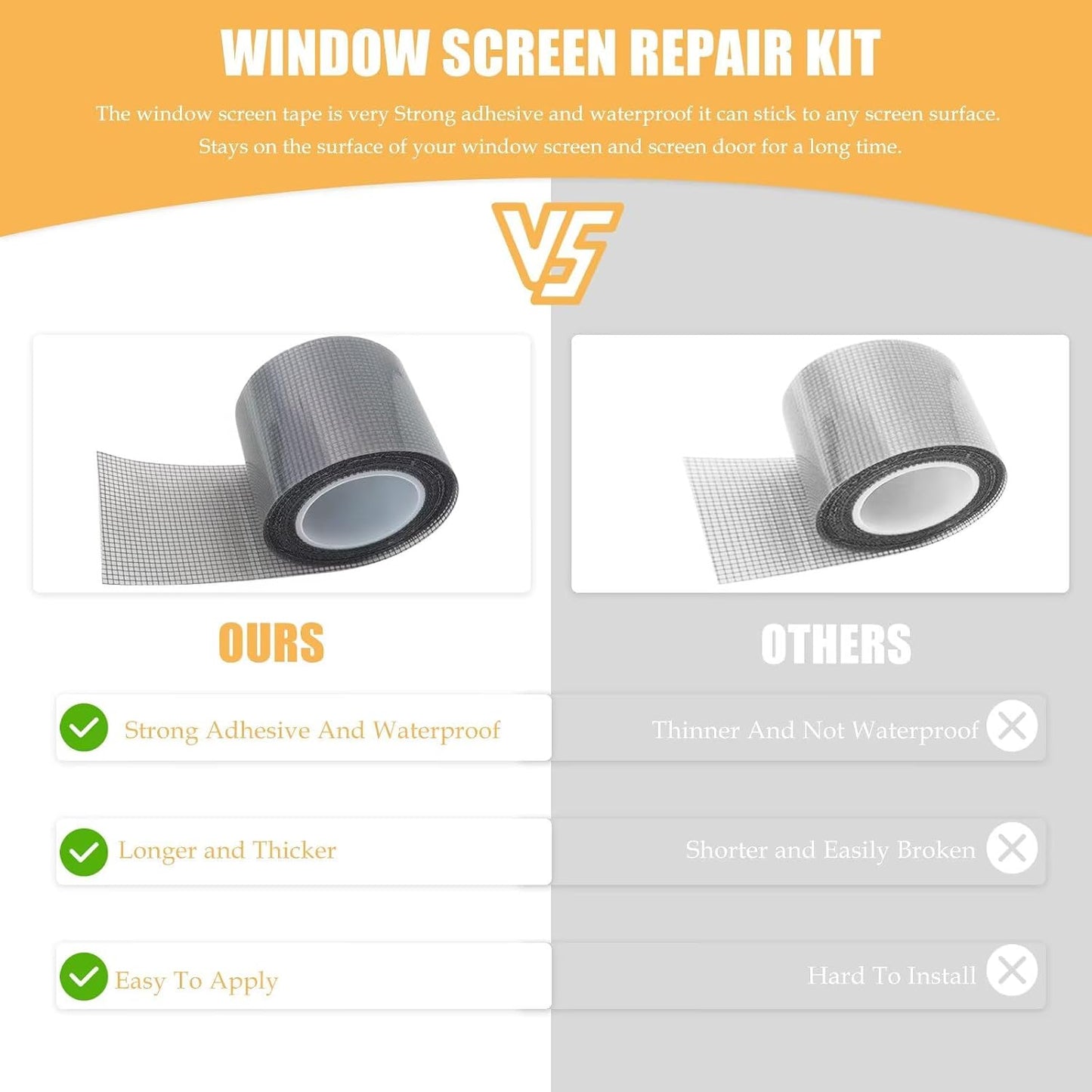 New 2 Pack Black Window Screen Repair Tape, 2 in X 16.5 FT (360IN) Screen Repair Kit for Windows or Doors, Strong Adhesive Fiberglass Mesh Patch Tape